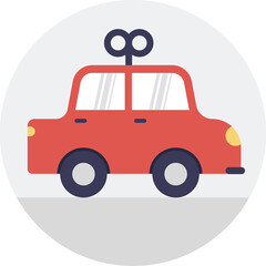 Red Wind Up Toy Car With Wind Up Key On Top In A Flat Design With Transparent Background And Gray Circle Frame