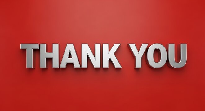 Silver thank you text on a red background expressing gratitude and appreciation for support received