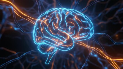 Dynamic brain activity with glowing neurons, perfect for science education and medical visualization projects in neurology and mental health research