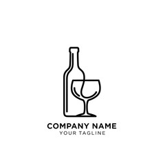 Minimalist Line Art Wine Bottle and Glass Logo Design.