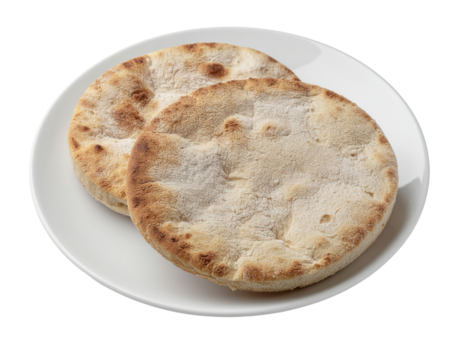 Freshly Baked Pita Bread Flatbreads Served on a White Plate with a Crisp Texture and Rustic Appearance