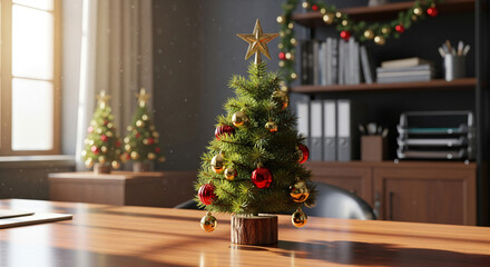 chrismas tree with highlight from window and copy space