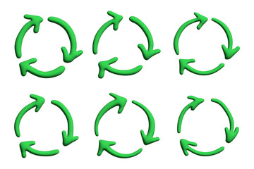 Set of 3d recycle arrow icon Recycling resources symbol Reuse of materials, zero waste, green environment, saving the planet