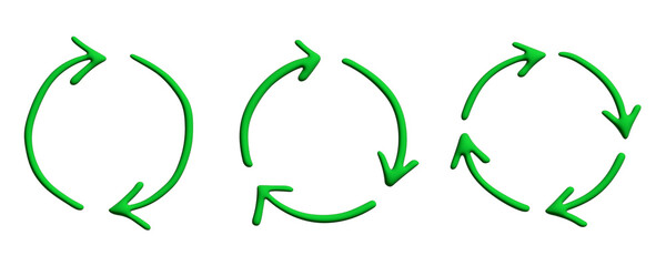 Set of 3d recycle arrow icon Recycling resources symbol Reuse of materials, zero waste, green environment, saving the planet