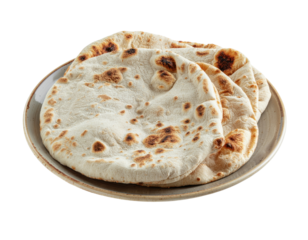 Freshly Baked Round Pita Bread Served on a Plate Steaming in a Warm Culinary Setting