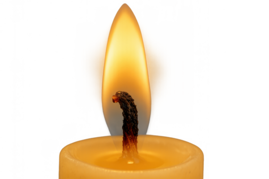 Burning candle flame lighting a warm glow, providing peace, hope, and spiritual comfort with transparent background - Powered by Adobe