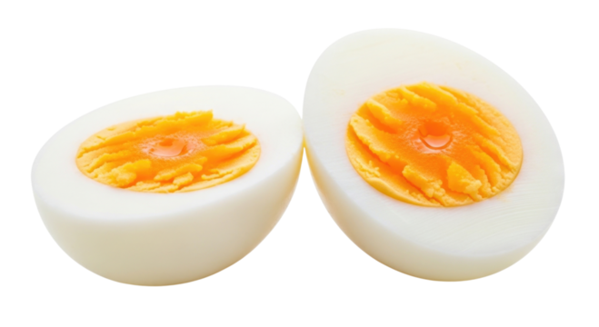 Two halves of a hard boiled egg transparent background cutout png