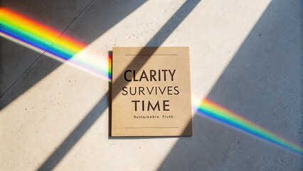 Inspirational Message on Sustainability with Rainbow Reflection and Minimalist Book Cover in Natural Light