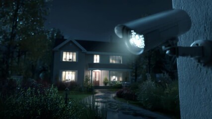 Security camera watching house at night, providing protection - Powered by Adobe