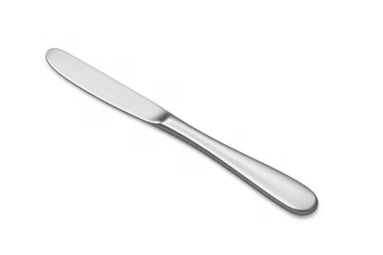 Stainless steel butter knife for spreading food, kitchen utensil and dining cutlery on transparent background