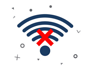 Flat Vector WiFi Signal Icon with Red X Symbol, Disconnected Status, Isolated on Transparent Background