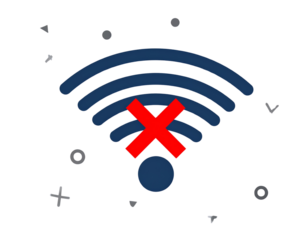Flat Vector WiFi Signal Icon with Red X Symbol, Disconnected Status, Isolated on Transparent Background