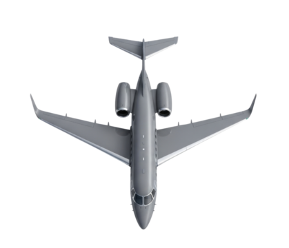Top view of a private jet transparent background cutout png