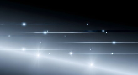 Abstract shimmering light streaks and particles on a dark gradient background for event programs.