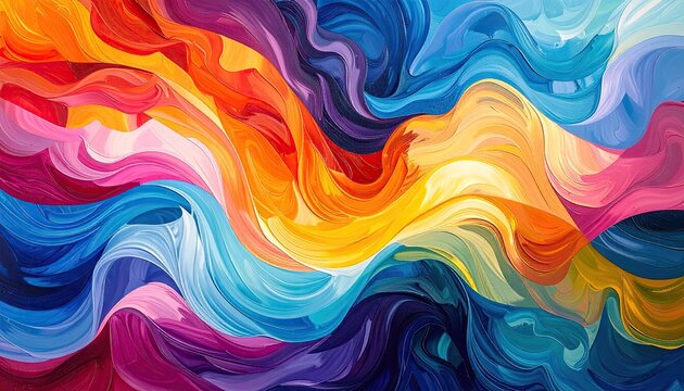 Abstract swirling waves of vibrant colors including pink blue orange and yellow creating a dynamic and energetic mosaic pattern with detailed pixelation and subtle light effects