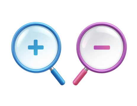 Flat Vector Zoom In and Zoom Out Icons with Magnifying Glass, Isolated on Transparent Background - Powered by Adobe