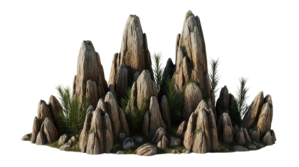 Jagged mountain peaks with sparse vegetation transparent background cutout png