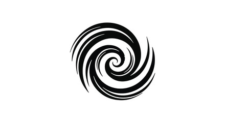 Abstract black swirling vortex on a clean white background, representing energy and motion