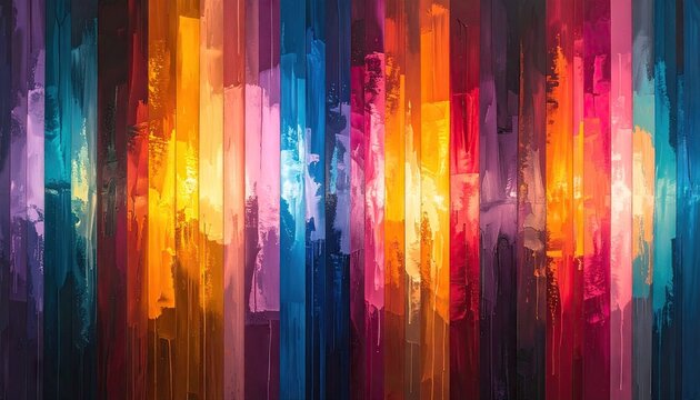 Abstract Vertical Paint Strokes In Vibrant Rainbow Colors With Light Effects - Powered by Adobe