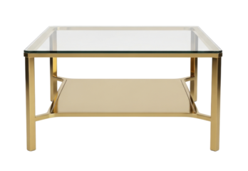 Modern glass and gold coffee table transparent background cutout png