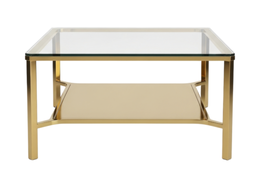 Modern glass and gold coffee table transparent background cutout png