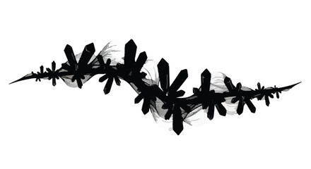 Abstract crystalline structure with flowing smoke elements on white background