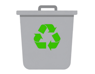 Minimal Flat Recycling Bin Icon with Green Arrows, Transparent Background