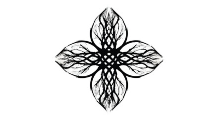 Intricate black and white abstract floral design with organic root-like patterns