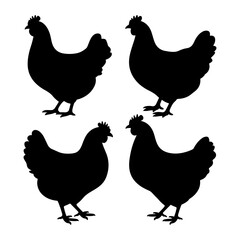 Set of hen silhouette vector illustration