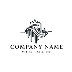 Elegant Logo Design Featuring Crown, Waves, and Vertical Bars for Brand Identity.