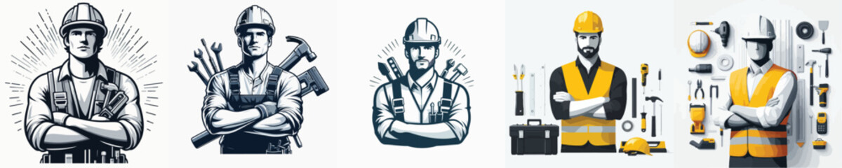 vector image of a man wearing a white background construction