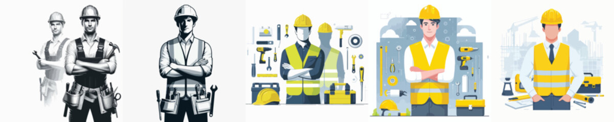 vector image of a man wearing a white background construction