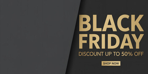 Elegant black friday sale advertisement with gold text on dark background