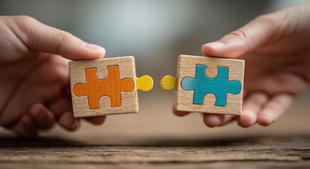 Solving business challenges together with colorful puzzle pieces, perfect for illustrating teamwork, problem solving, and strategic partnerships in a creative way