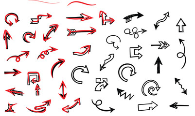 Hand drawn red arrow collection isolated on for presentation
