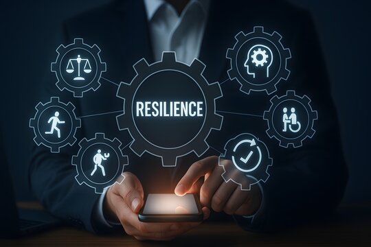 Business professional using smartphone to build personal resilience skills