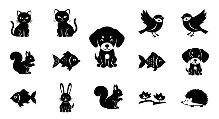 Fototapeta premium Charming collection of animal icons perfect for children's designs and pet-related projects, embracing simplicity and playful themes with a touch of whimsy