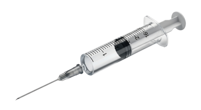 Medical syringe with needle transparent background cutout png