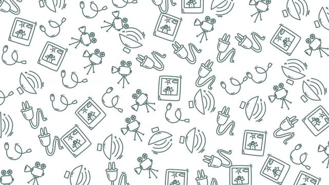 This repeating pattern features hand-drawn makeup and skincare items, creating a stylish and elegant visual suitable for fashion, beauty, and cosmetic themes.