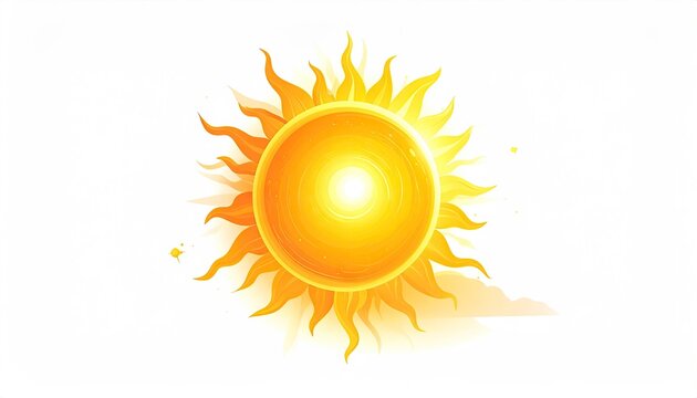 Bright Pixel Art Sun With Radiant Rays and Glowing Center on White Background - Powered by Adobe