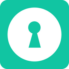 Simple modern white keyhole icon inside a circle on a teal background with rounded corners