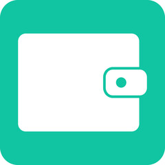 Simple white wallet icon with a snap closure on a vibrant teal square background with rounded corners