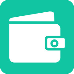 A simple white wallet icon with a green background and rounded corners representing financial services and digital payments