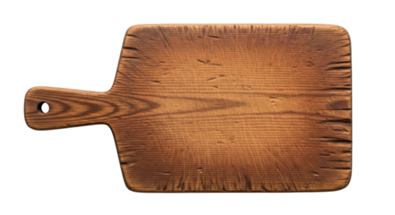 Rustic wooden cutting board with handle transparent background cutout png