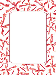 A decorative rectangular frame with red ribbon bows arranged around the border, leaving a clean central space for text or design. Suitable for greeting cards, invitations, notes, and festive layouts.
