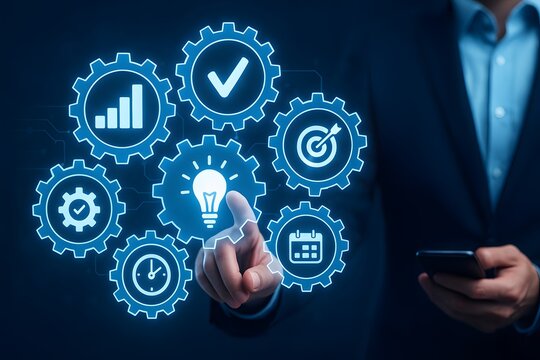 Digital project management interface showing tasks targets and performance analytics