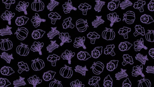 Vibrant pumpkin and vegetable outline pattern perfect for seasonal harvest, autumn festivals, Halloween decorations, and festive illustrations.