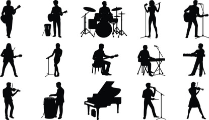 Musician silhouette vector set, black music icons, performers with instruments, singers and band members, concert graphics for music, entertainment, and design © Masuduzzaman