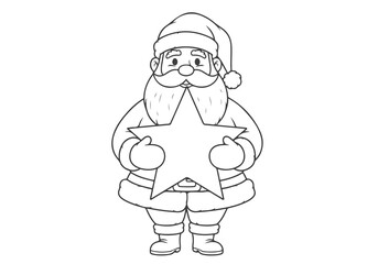 Santa Claus Coloring Book Page Festive Star Holder Line Art Illustration