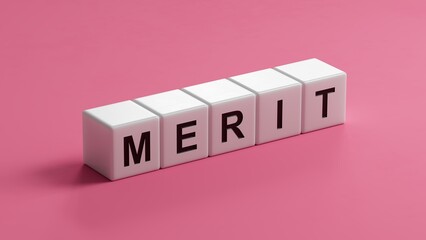 Merit symbol. Concept word Merit on wooden cubes.Business and Merit concept. Copy space.close up of wooden cubes,Business Concept.3D rendering.